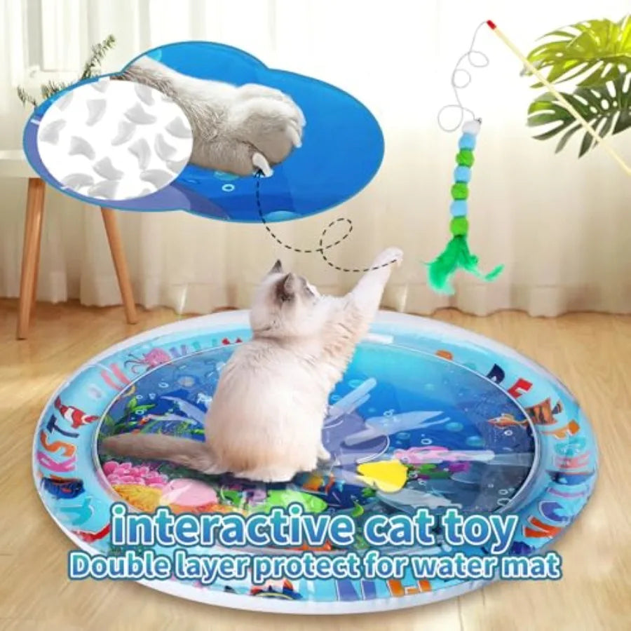 Cat Water Mat Upgrade 0.5mm Thickened Water Mat For Cats Anti-Scratch Cat Water Sensory Play Mat Unbreakable Interactive Cat To