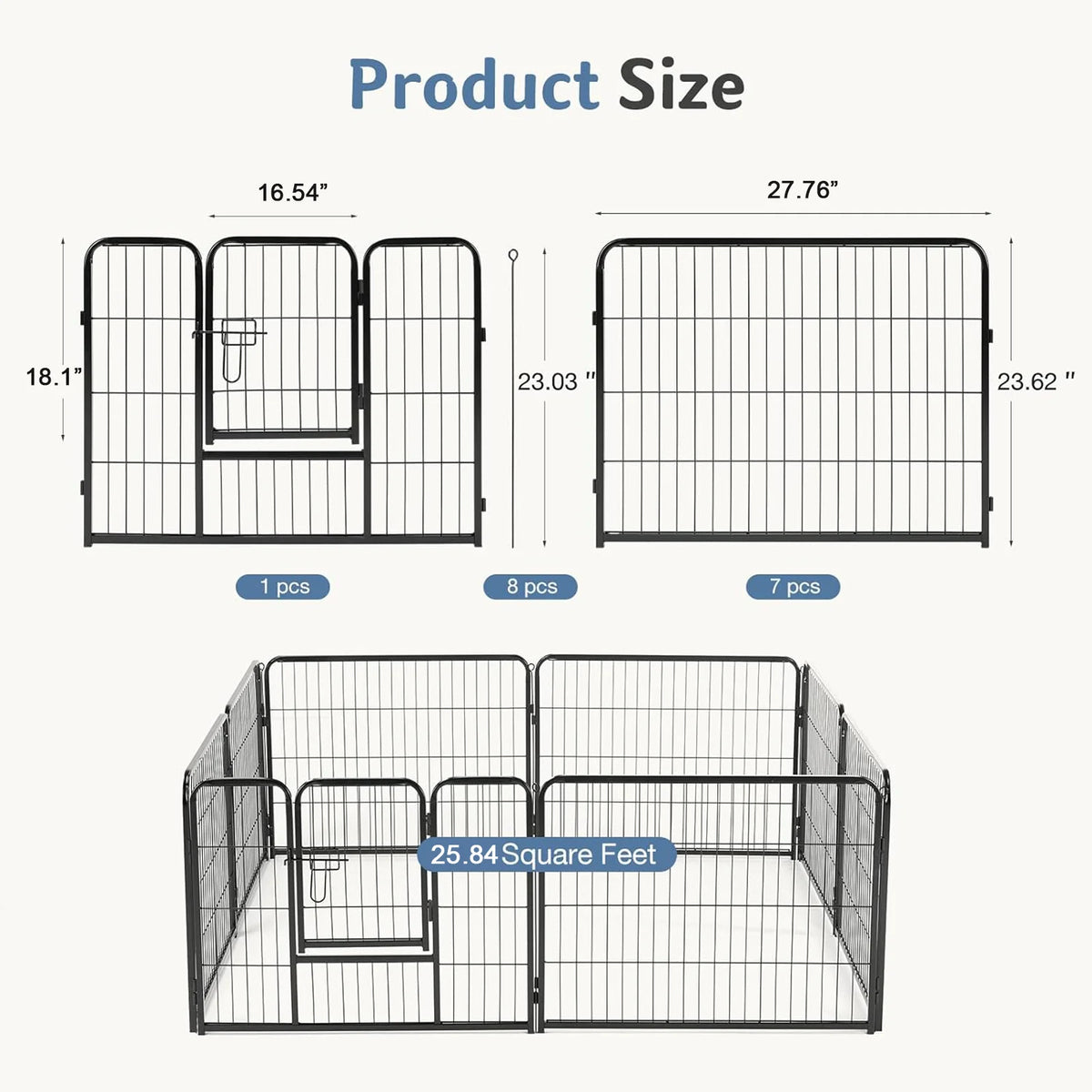 Metal 8 Panels Dog Playpen Pet Fence 24 Inch to 32 Inch Foldable Large Dog Puppy Exercise for Yard Gate Camping Outdoor