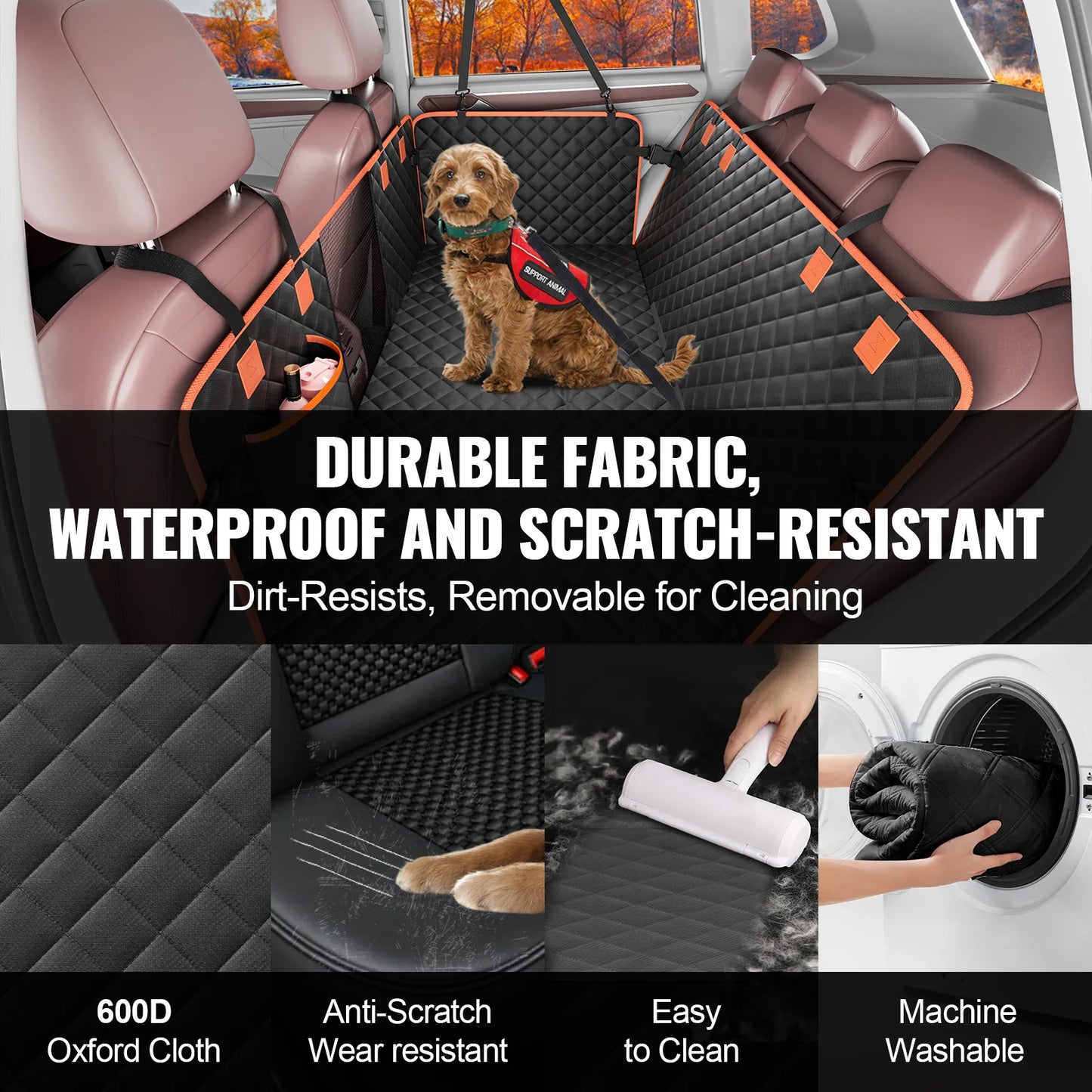 51.2/54 x 26.5/27.6 in Dog Car Seat Cover for Back Seat Waterproof 600D for SUV