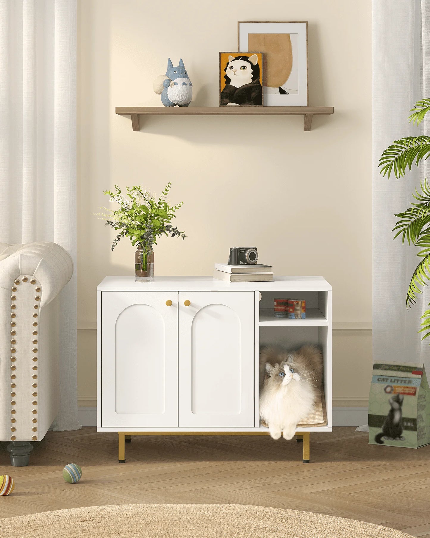 Cat Litter Box Enclosure, Hidden Litter Box Furniture, Wooden Pet House Side End Table, Fit Most Cat and Litter Box