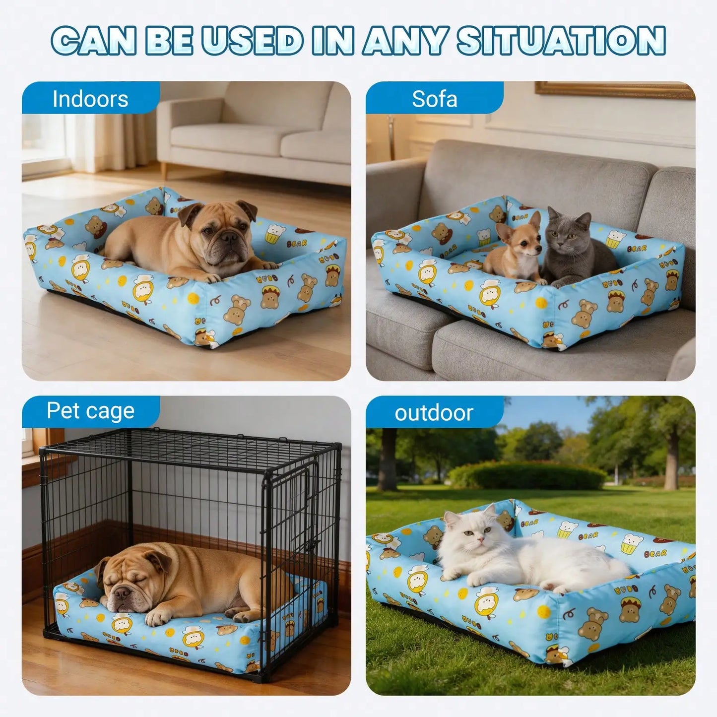 Summer Pet Cooling Mat | Cartoon Bear Design Pet Bed, Waterproof & Scratch-Resistant, Suitable For Cats & Dogs