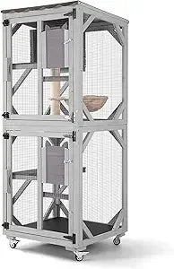 Catio Outdoor Cat Enclosure Mobile Cat House Indoor On Wheels with Scratch Post, Hammock, Resting Box, Platform, Tarp