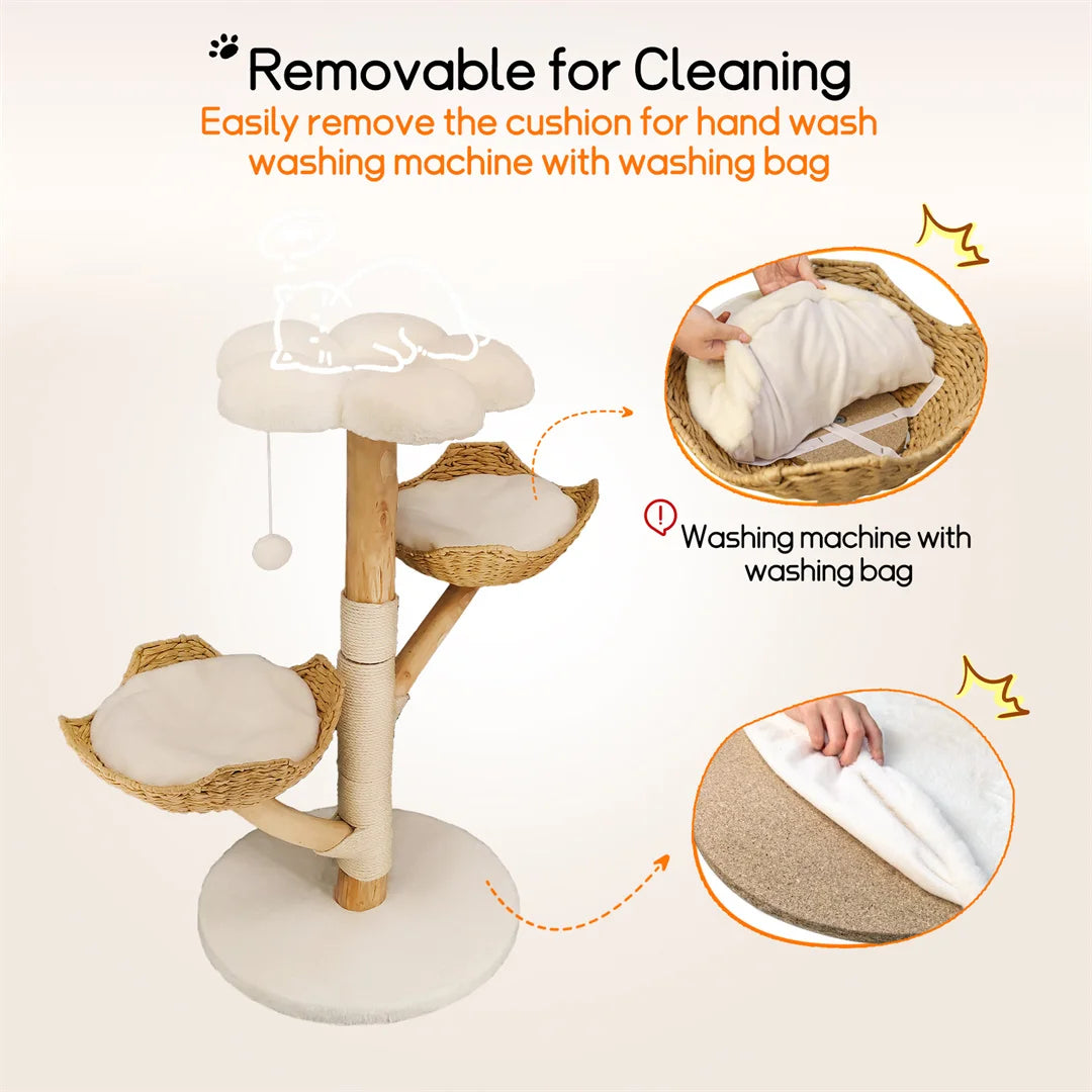 Modern Cat Furniture Climbing Tree Solid Wood Activity Center with Scratching Post for Kitty