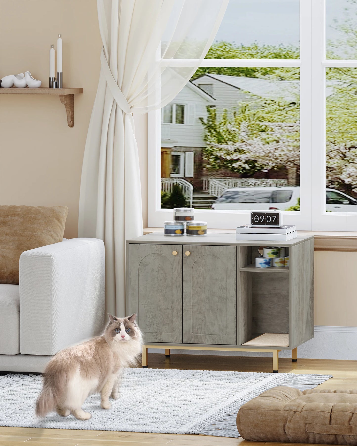 Cat Litter Box Enclosure, Hidden Litter Box Furniture, Wooden Pet House Side End Table, Fit Most Cat and Litter Box