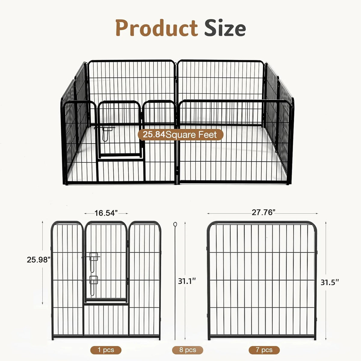 Metal 8 Panels Dog Playpen Pet Fence 24 Inch to 32 Inch Foldable Large Dog Puppy Exercise for Yard Gate Camping Outdoor