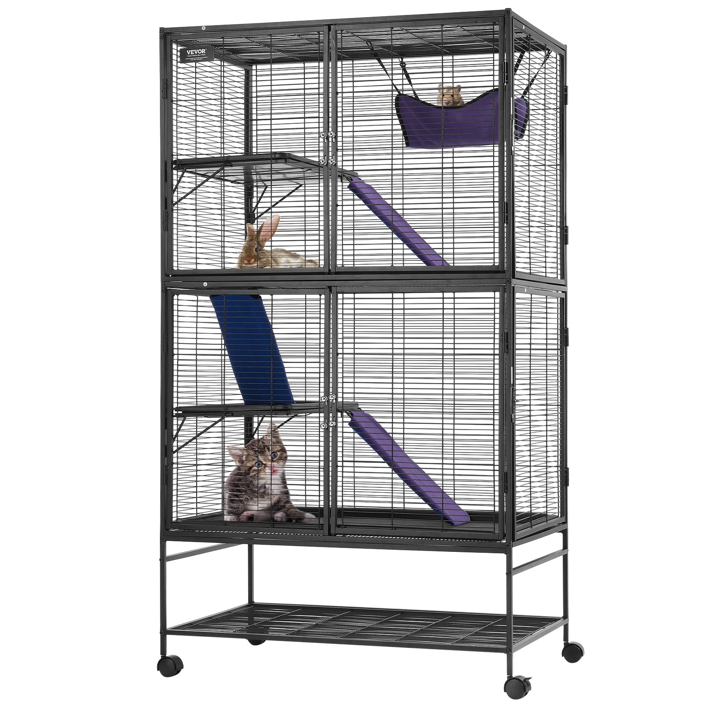 64.6"Rolling Metal Ferret Cage Large4-Tier Critter Nation Cage Small Animal Cage for Pet Rat Hamster Guinea Chinchilla