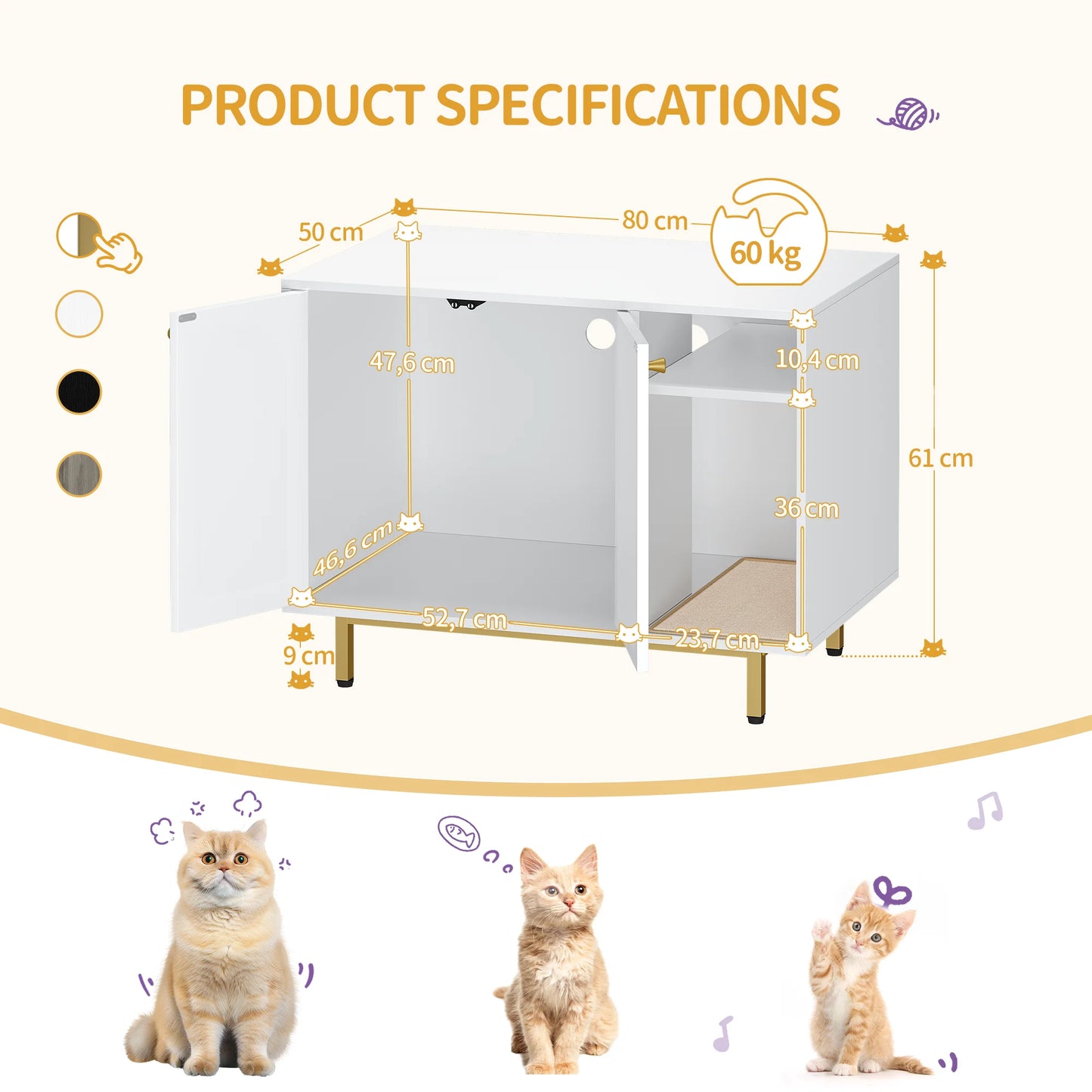 Cat Litter Box Enclosure, Hidden Litter Box Furniture, Wooden Pet House Side End Table, Fit Most Cat and Litter Box