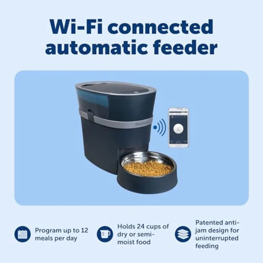 Electronic Pet Feeder for Cats and Dogs, 6L/24 Cup Capacity, Programmable Mealtimes, Alexa, Apple and Android Compatible, Backu