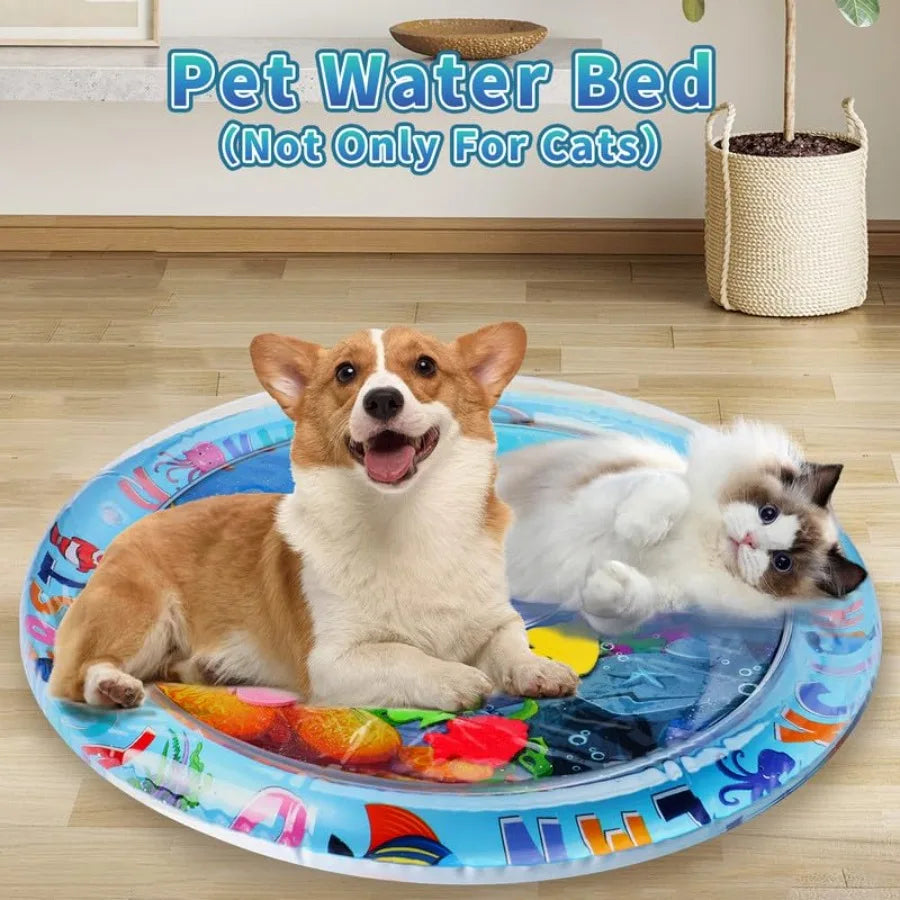 Cat Water Mat Upgrade 0.5mm Thickened Water Mat For Cats Anti-Scratch Cat Water Sensory Play Mat Unbreakable Interactive Cat To