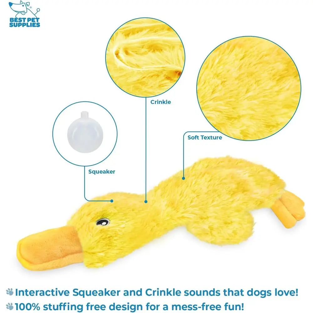 Interactive Squeaky Dog Chew Toy, Ideal for Small, Medium & Large Dogs, and Pet Lovers - Crinkle Duck (Yellow), Large