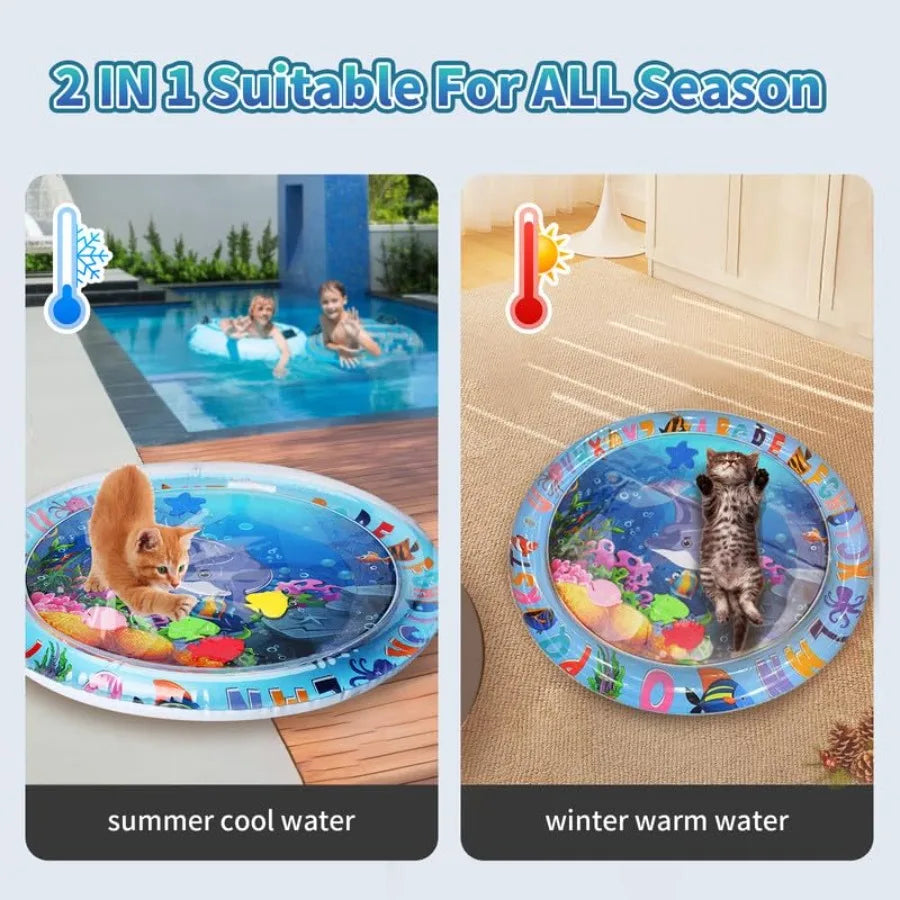 Cat Water Mat Upgrade 0.5mm Thickened Water Mat For Cats Anti-Scratch Cat Water Sensory Play Mat Unbreakable Interactive Cat To
