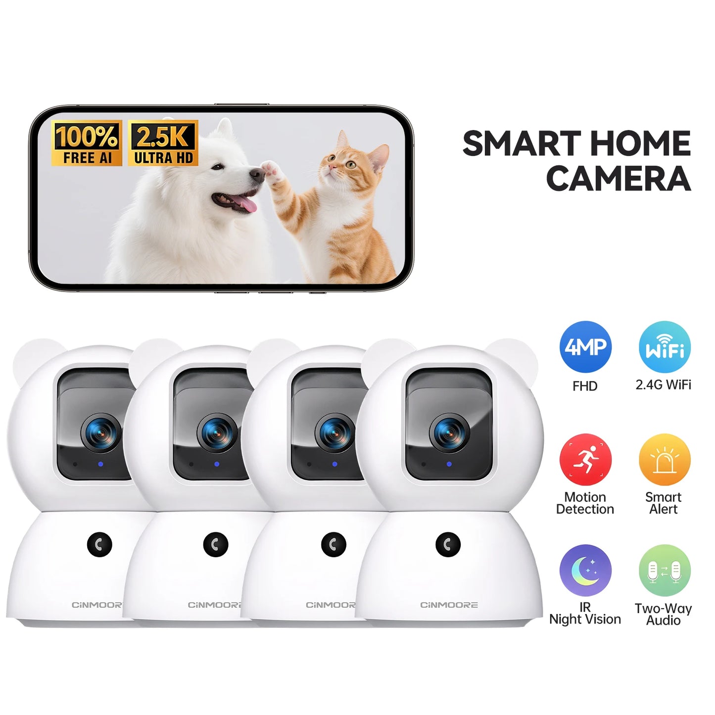 2.5K 2.4G WiFi Indoor Home Security Camera Pet/Dog Camera Baby Monitor AI Person Detection with Phone App IP Camera