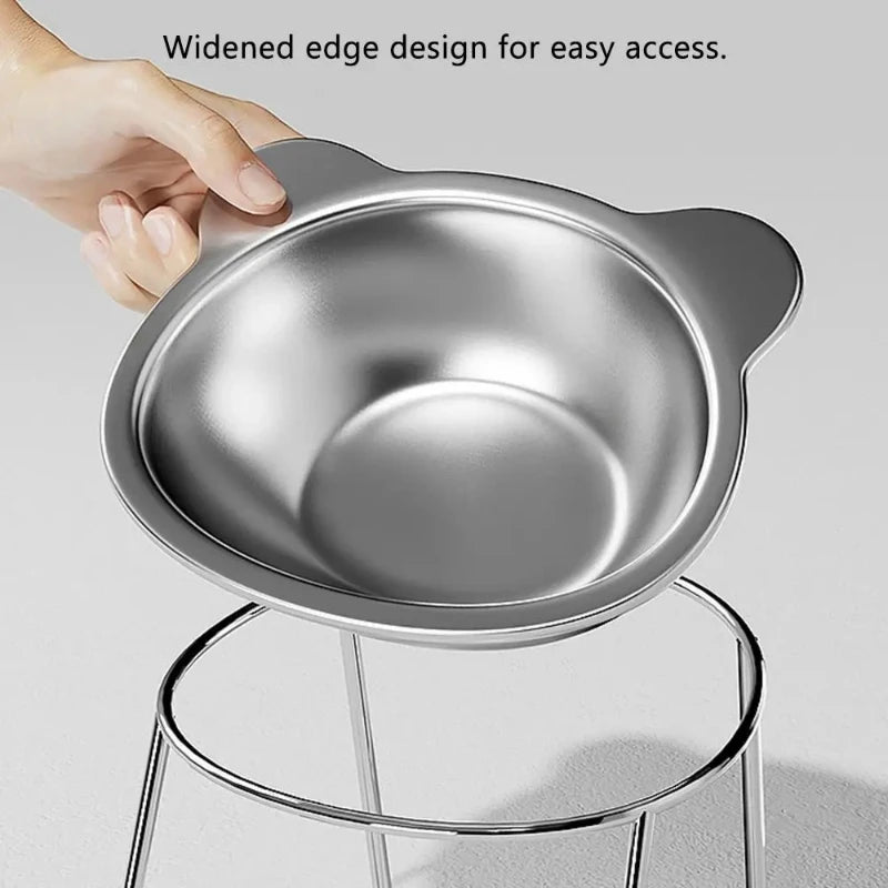 Stainless Steel Raised Cat Bowl with 15° Elevated Design Tilted Neck Guard Healthy Feeding Shatterproof for Cats Puppies