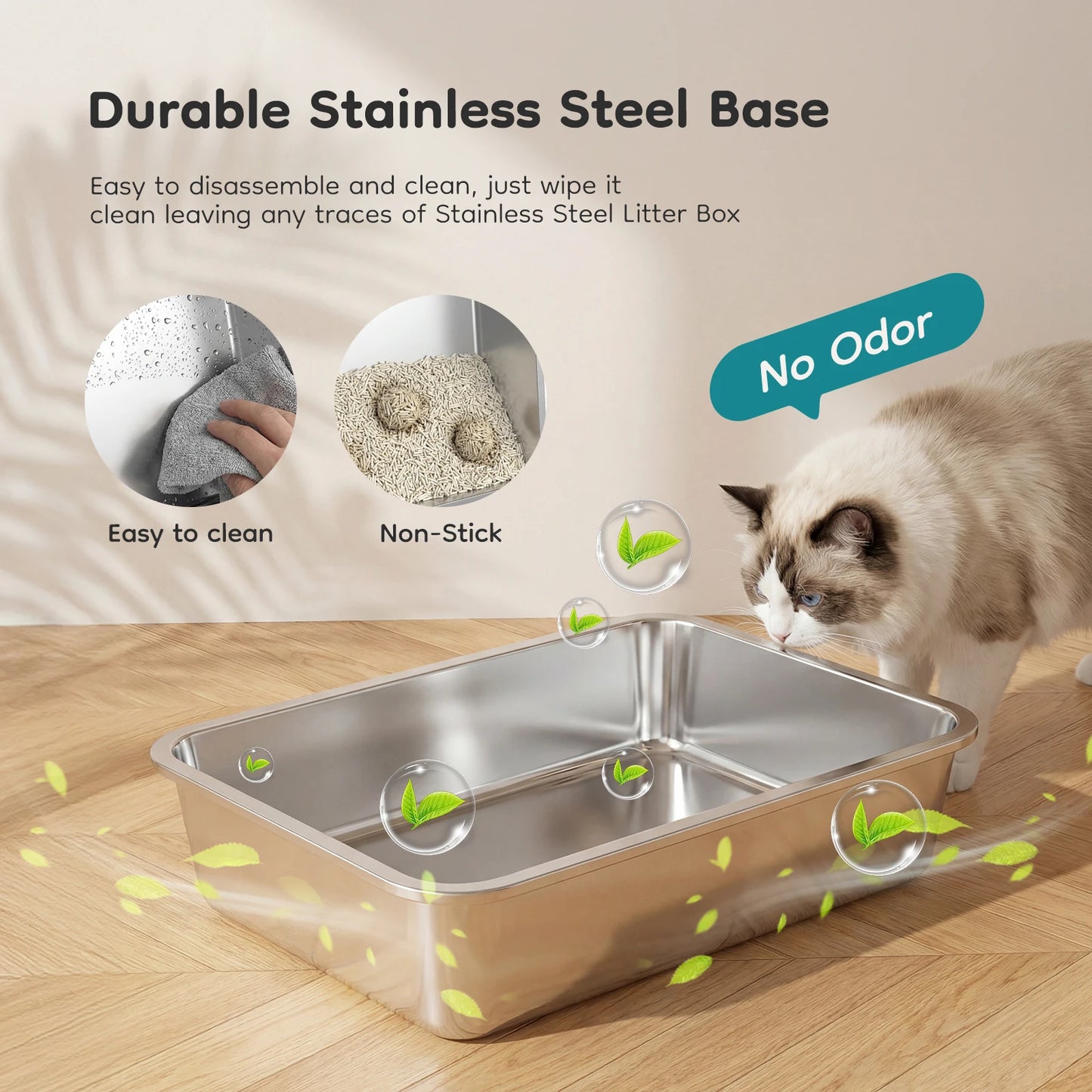 24IN Stainless Steel Cat Litter Box with Fully Enclosed 30L Large Cat Litter Box for Big Cats, Cat Box Scoop and Mat Included