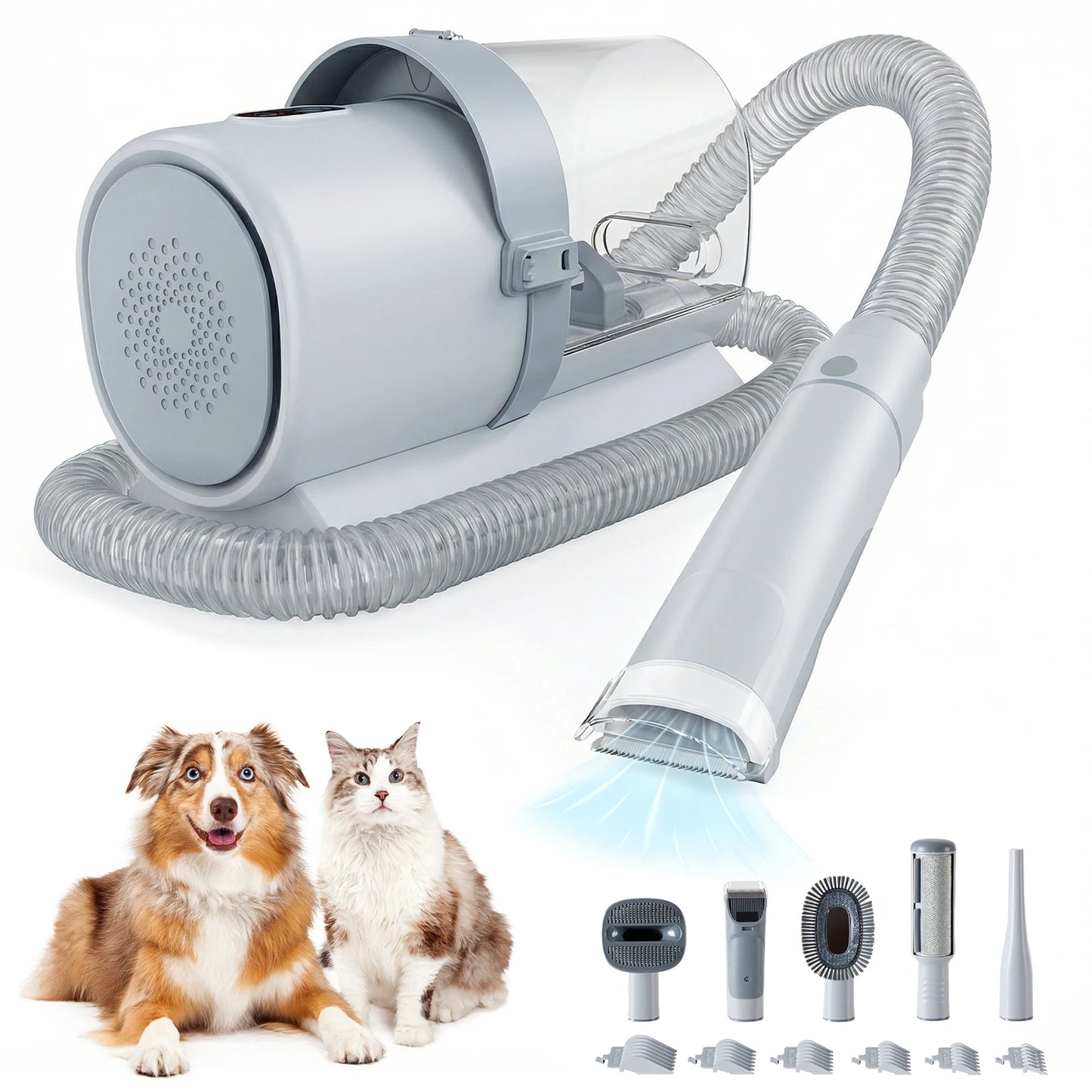 Professional Pet Grooming Vacuum Kit 3 Suction Modes and 5 Groomer Tools with Cordless Low Noise Dog Clippers for Cats