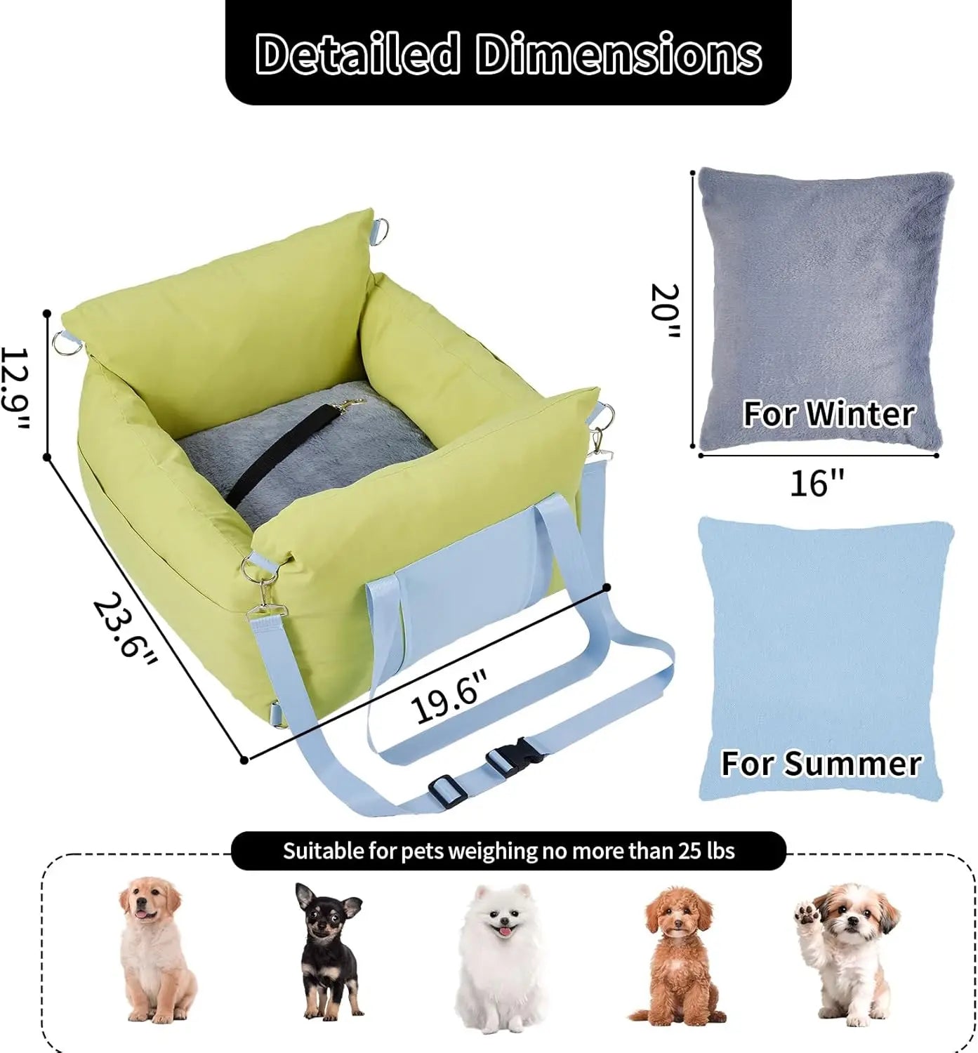 Travel Carrier Car Seat for Small Dogs ,Cats, Waterproof Pet Booster Seat with Safety Leash & Storage Pockets