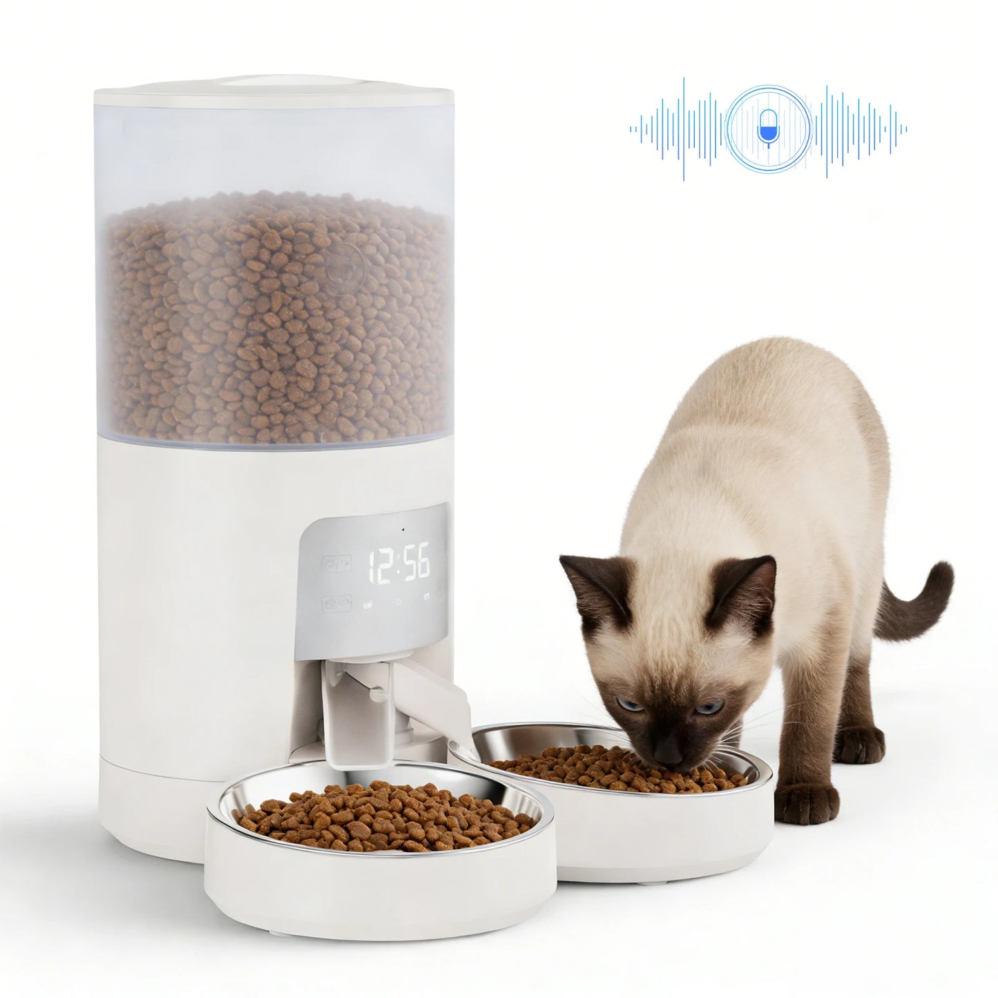6L Automatic Cat Feeder with 2 Stainless Bowls Timed Cat Food Dispenser Dual Power Supply Dual Pet Feeder for Cat and Dog