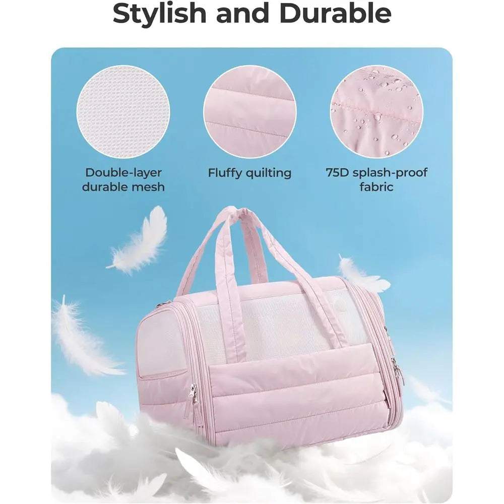 Cat Carrier: Soft-Sided Pet Carrier for Small Medium Cats Dogs Puppy Quilted Collapsible Puffy Travel Bag Up to 20 Lbs Pink