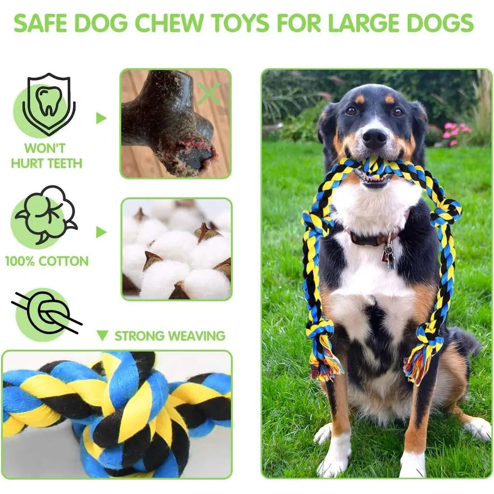 Large Tough Chew Toys for Aggressive Chewers Large Breed, Heavy Duty Dental Rope Toys Kit for Medium Dogs, 5 Knots Indestructibl
